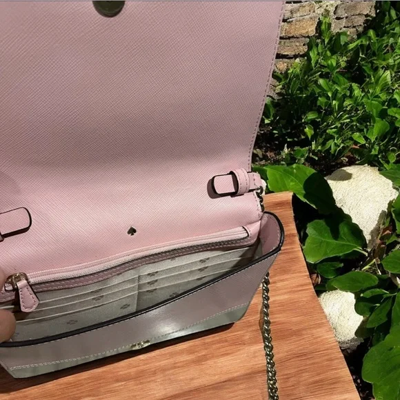 Kate Spade Pink & Grey Saffiano Leather Chain Crossbody Bag EUC - Picture 6 of 7